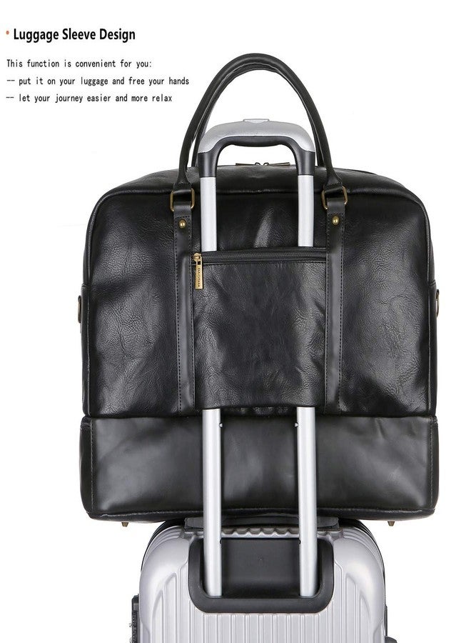 BAOSHA Vegan Leather Large Travel Duffel Tote Bag Carry On Weekender Overnight Bag With Shoe Compartment HB-38 (Black) - Image 2